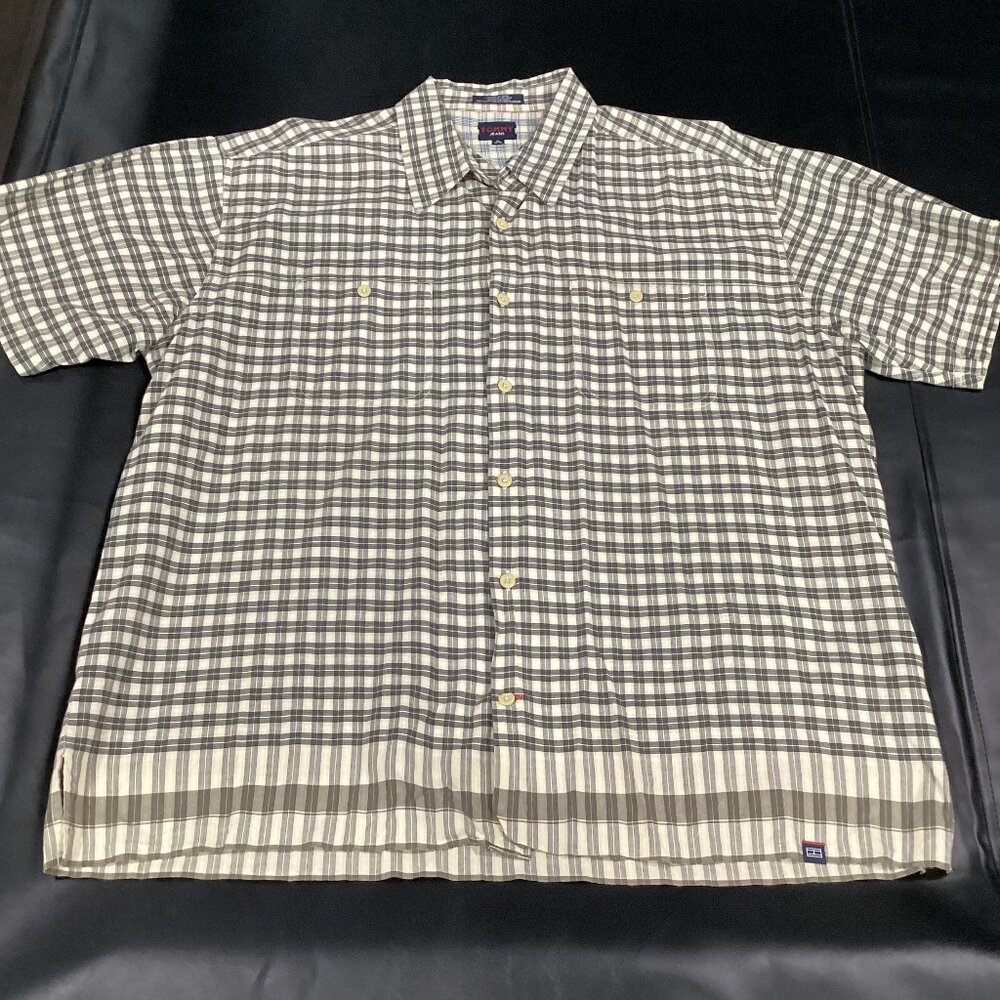 Tommy Jeans Tan Plaid Short Sleeve Casual Shirt - XL